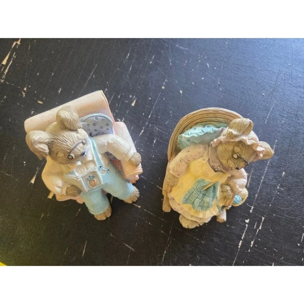 Vintage 1992 Mervyns Happy Easter Bunny Figurines Set of 2 Reading Rocking Chair